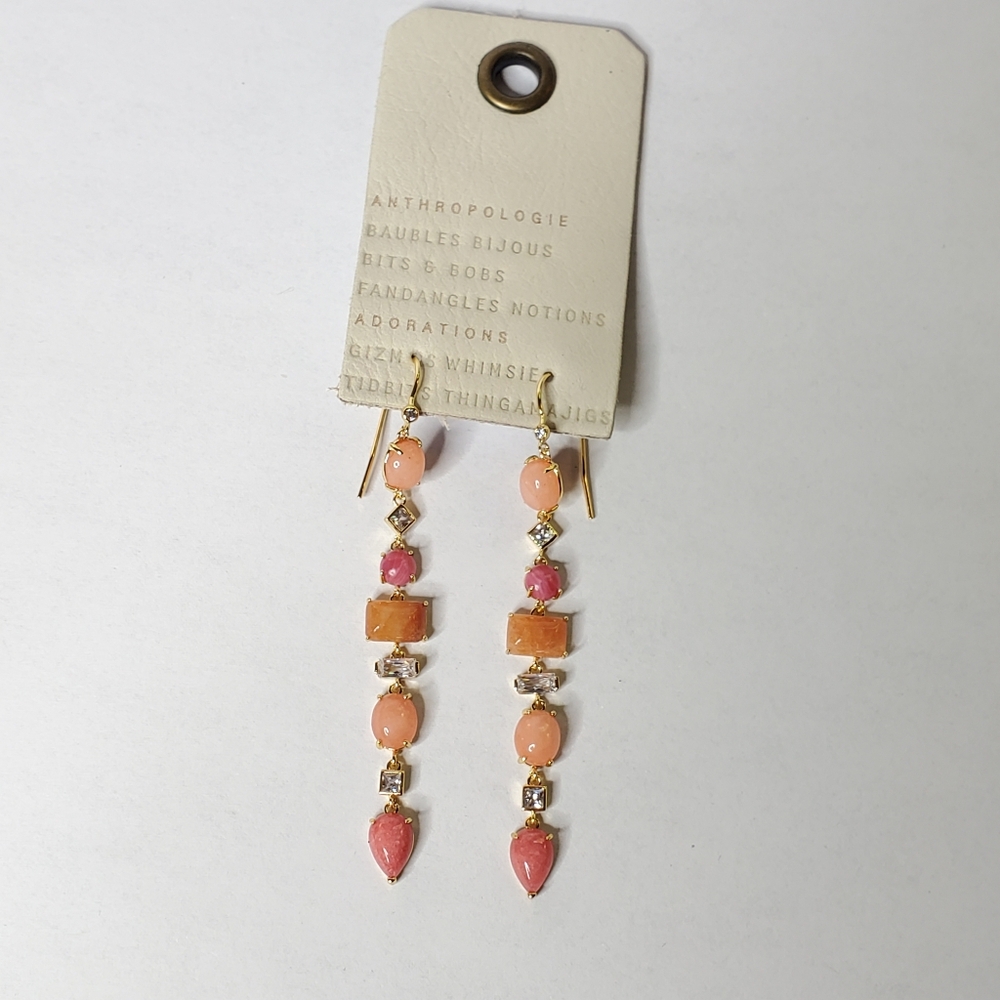 Anthropologie coral and gold 3" drop dainty earrings New with tags